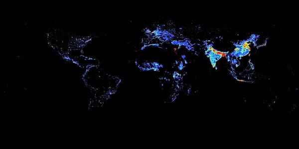 2. Dünyanın nüfus yoğunluğu haritası.