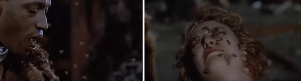 8. В кульминационной сцене кинокартины «Кэндимэн» у Тони Тодда (собственно, самого Кэндимэна) во рту настоящие пчелы. По Вирджинии Мэдсен тоже ползают живые пчелы.