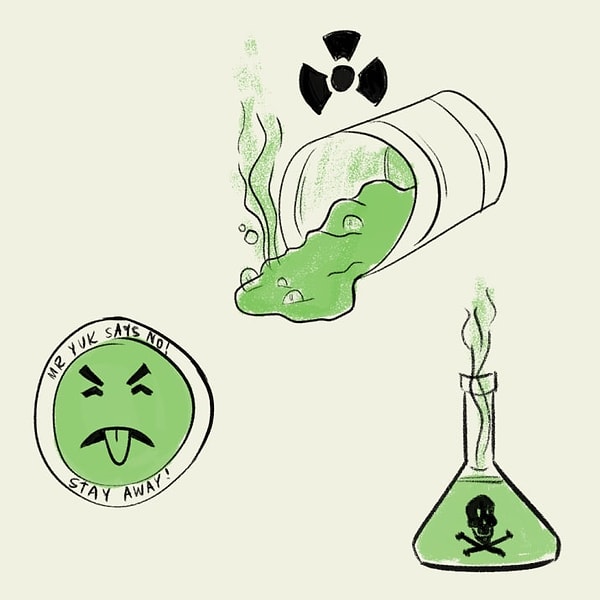 14. Страх перед зелеными вещами, содержащими мышьяк, дожил и до наших дней.  И хотя сейчас зеленый больше ассоциируется с травой и экологичностью, мы до сих пор изображаем токсичные отходы и яды зеленым цветом.