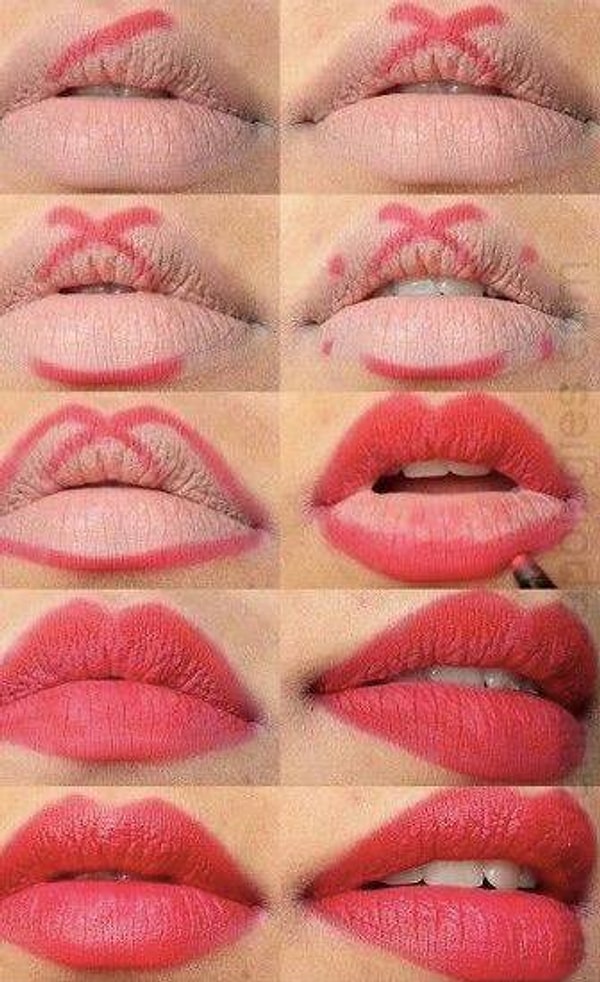 3. Вот как выглядит ритуал правильного нанесения красной помады: