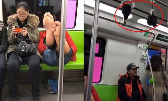 Metroda Çoraplarını Tutamaklara Asıp Ayaklarını Uzatarak Yolculuk Yapan Sülalesi Rahat Adam