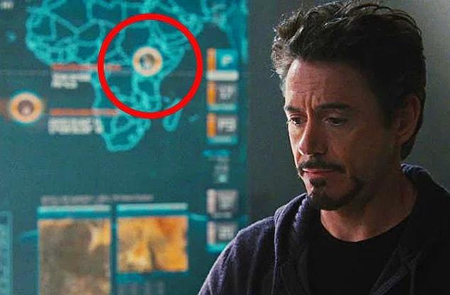 In Iron Man 2, Tony Stark is talking in front of map where Wakanda is marked.