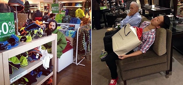 4. Одни мужья с унылым видом охраняют вещи своей благоверной супруги,