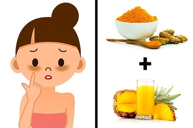1. Koyu halkalar için zerdeçal ve ananas suyu