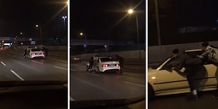 E5'te Otomobile Tutunarak Paten Yapan Çılgın Gençler