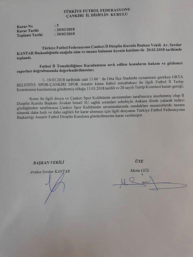 Çankırıspor bu durumu kurtarmak için bazı yöntemlere başvursa da Çankırı İl Disiplin Kurulu, topu Türkiye Futbol Federasyonu'nun merkezine attı.
