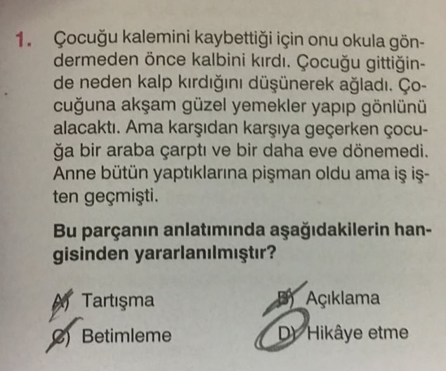7. Soru çözelim dedik, gözümüz yaşla doldu.