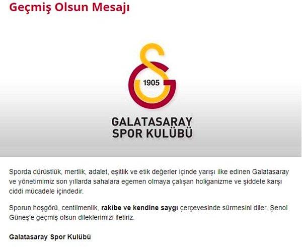 Galatasaray, Şenol Güneş'e geçmiş olsun mesajı yayınladı.