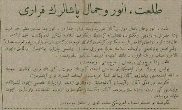 Partinin dağılışı Minber gazetesinden şu satırlarla duyuruldu: ''Talat, Enver ve Cemal Paşaların Firarı''