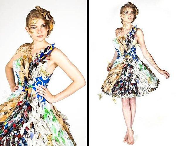 21. Fakat uygun fiyatlı sanat da mevcut: Mesela bu Britanyalı şirket Veolia sıradan çöplerden elbise yapmış