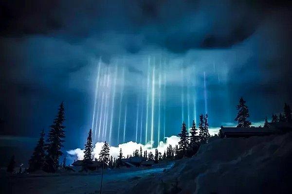 7. Kuzey ülkelerinde sıkça yaşanan bir fenomen olan ışık sütunları.