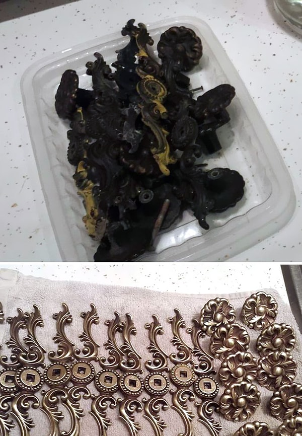 8. "Жена решила отмыть старые ручки от шкафа".