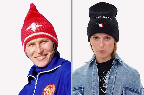 Шапка из СССР слева: $6.5 (1970-е) | Шапка от Vetements справа: $466 (2018)
