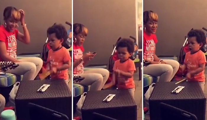 Doğuştan Bateri Yeteneği Olan Ufaklığın Hayran Kalacağınız Mini Gösterisi