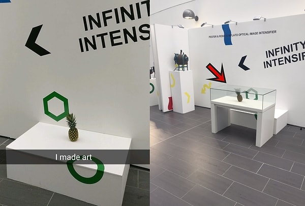 6. "На прошлой неделе мы с ребятами оставили рядом с экспонатом ананас и решили посмотреть, что будет дальше. Мы не поверили своим глазам, когда, вернувшись, увидели, что ананас теперь находится под стеклянной витриной!"