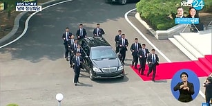 Kuzey Kore Lideri Kim Jong-un'un Korumalarının Araca Koşarak Eşlik Ettiği Görüntüler