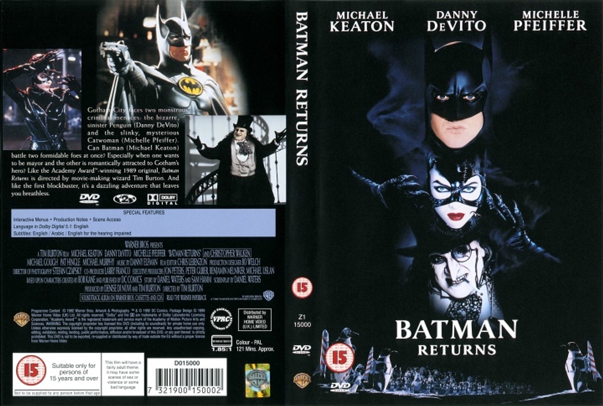 The burton introduced the modern batman. Бэтмен возвращается 1992 обложка. Майкл Китон Бэтмен возвращается 1992. Бэтмен возвращается двд. Бэтмен 1989 1992 дивиди диск.