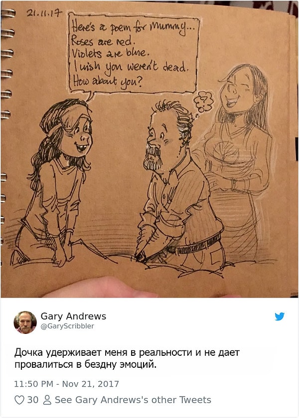 4. Шокированный неожиданной болезнью и скоропостижной смертью жены, Гэри не мог найти иного способа выразить свою боль, кроме как открыть альбом и излить эмоции на бумагу.