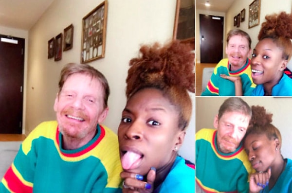 2. Дон - один из моих пациентов, страдающий слабоумием. Сегодня его семья не смогла его навестить, и он плакал весь день. Я сказала ему: "Сегодня Рождество, и мы должны радоваться! Теперь я твоя семья. Давай фотографироваться. Он согласился".