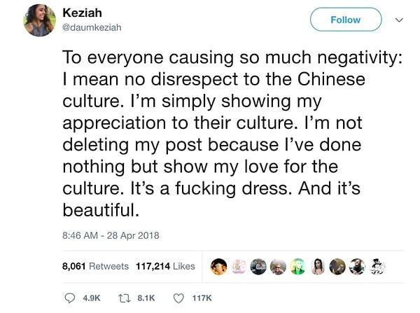 Tartışma devam ederken, Daum "sadece kültürlerine olan takdirini gösterdiğini" ve paylaştığını silmeyeceğini çünkü "kültüre karşı olan sevgisini göstermekten başka hiçbir şey yapmadığını" tweetledi.