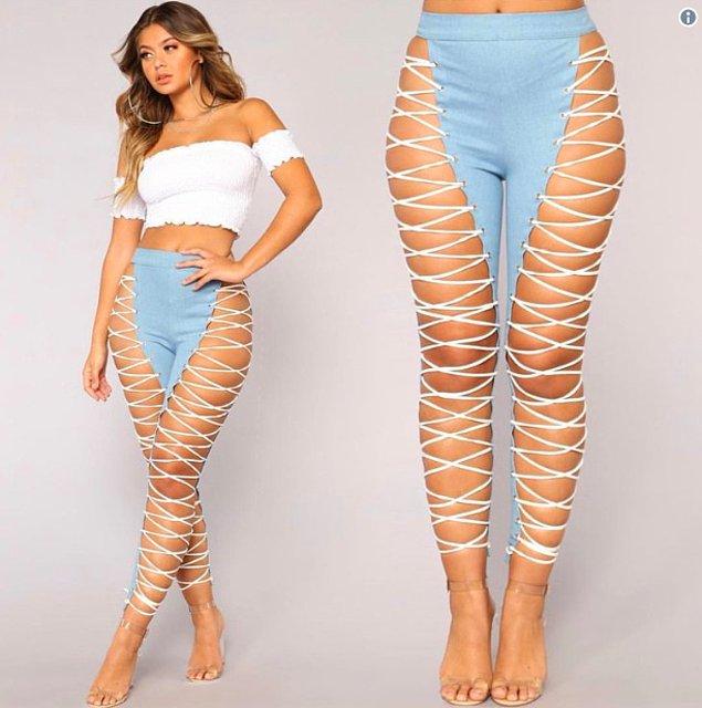 Belli ki moda tasarımcıları bu tarz saçma pantolonlara şu aralar takık, mesela: