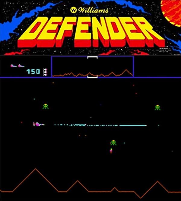 1. Groot'un elinden düşürmediği Defender, 80'lerden kalma bir Atari oyunu. Oynarken dalga dalga gelen uzaylı istilası ile mücadele ediyorsunuz.