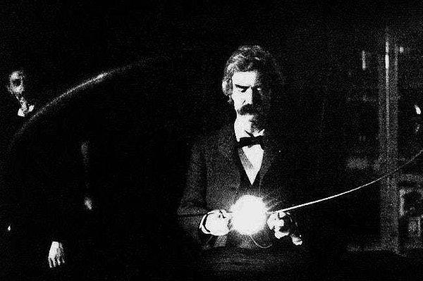 7. Mark Twain ve Nikola Tesla elektrikle oynuyor