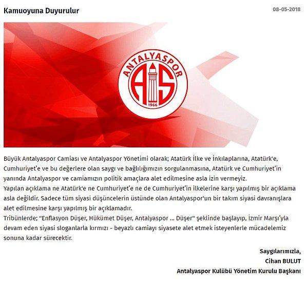 Gelen tepkiler üzerine Antalyaspor'dan ikinci açıklama;