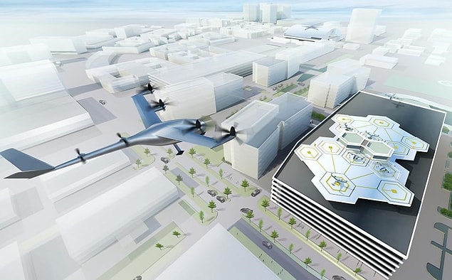 Los Angeles'ta düzenlenen Uber Elevate Zirvesi'nde Uber'in 2020'de uçurmayı umduğu uçan taksi prototipleri sergileniyor.