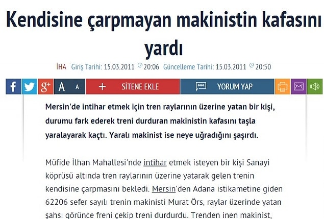 10. İntihara saygı duymak diye bir şey üretti.