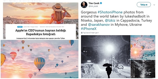 Yayınladığı fotoğraflar Apple yöneticisi Tim Cook'un da dikkatini çekmiş gibi görünüyor...😇