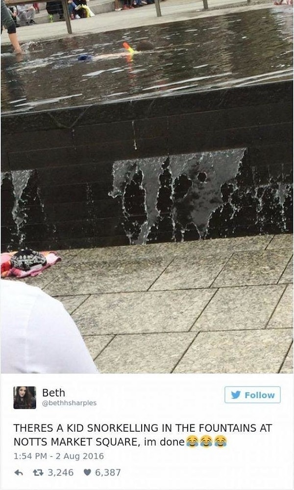 5. Этот ребенок просто захотел заняться снорклингом прямо в фонтане Старого города в Ноттингеме. Ваши возражения?!