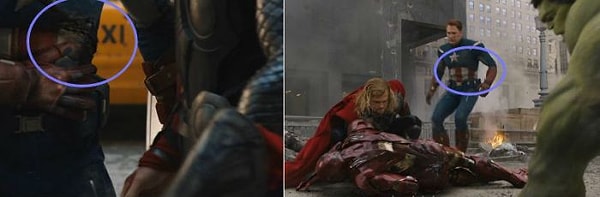 8. Судя по всему, костюм Капитана Америки имеет свойство самоисцеления...