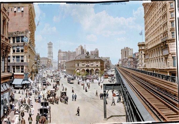 New York'un renklendirilmiş bir fotoğrafı, 1908.