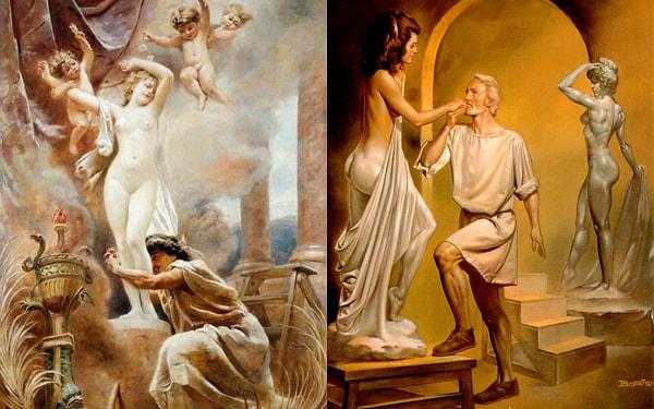Bu mitolojik efsanenin, antik yazarlardan Ovidius tarafından anlatılan bir başka versiyonu da bulunmaktadır. Hikaye, Pygmalion'un kadınlara duyduğu nefretle başlar...