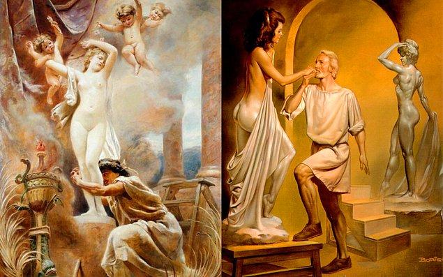 Bu mitolojik efsanenin, antik yazarlardan Ovidius tarafından anlatılan bir başka versiyonu da bulunmaktadır. Hikaye, Pygmalion'un kadınlara duyduğu nefretle başlar...
