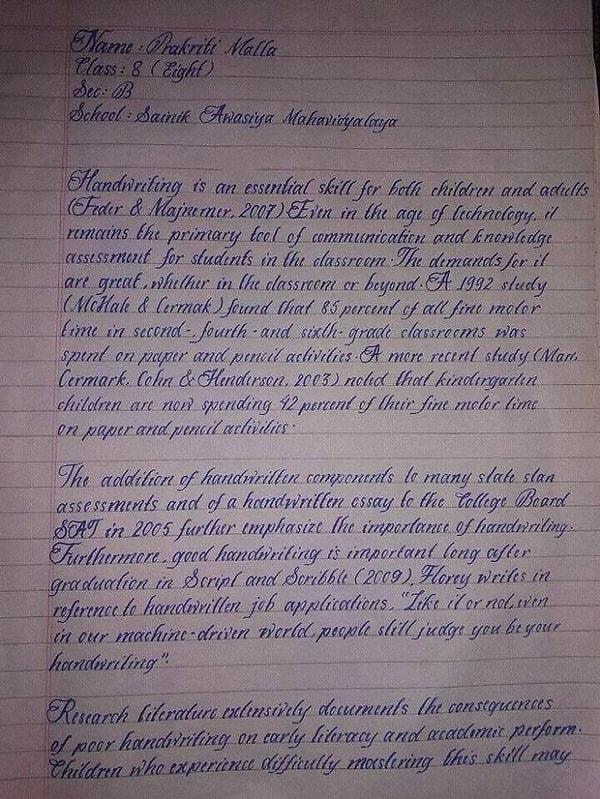 1. Bu, Hindistanlı bir 8. sınıf öğrencisinin el yazısı...