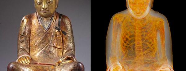 2. Учёные обнаружили в этой 1000-летней статуе Будды мумифицированного монаха.