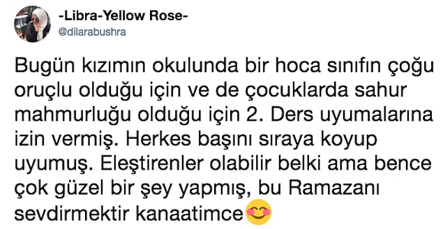 1. -Libra-Yellow-Rose- isimli Twitter kullanıcısı oruç tutan kızının okula gittiğini yazdı.
