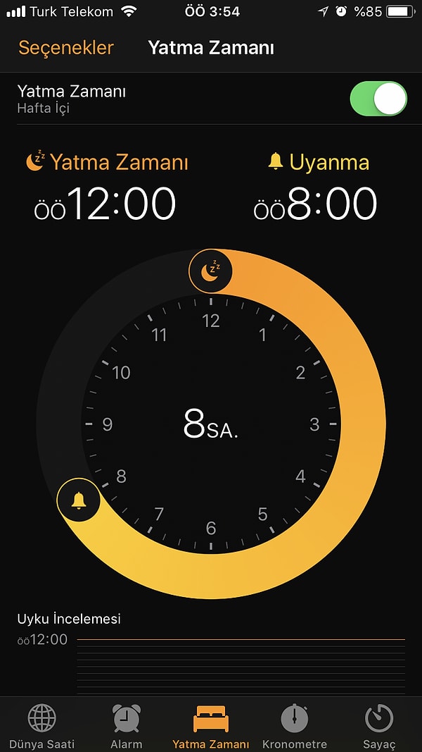 11. 'Yatma Zamanı' uygulamasını kullanarak uyku düzeninizi takip edebilirsiniz.