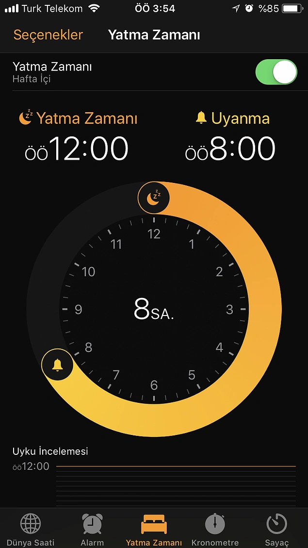 'Yatma Zamanı' uygulamasını kullanarak uyku düzeninizi takip edebilirsiniz.