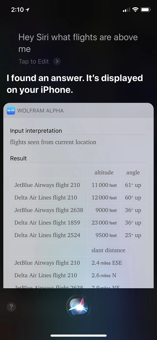 Siri'ye şu an üzerinizden hangi uçakların geçtiğini sorabilirsiniz.