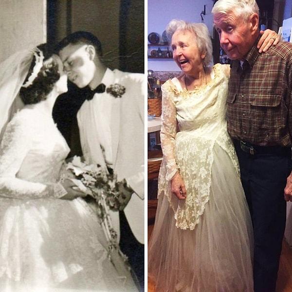 10. "Büyük annem evlendikten 63 yıl sonra bile formunu koruyor. Gelinliğini yeniden giydiğinde bunu resmen kanıtladı."