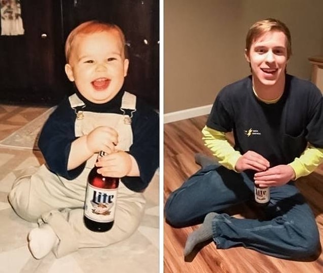 3. "Babam 1. yaş günümde bira tutarken fotoğrafımı çekti. Sonra aynı birayı 21. yaş günüm için bir zaman kapsülüne sakladı. O zaman kapsülünü bugün açtım."