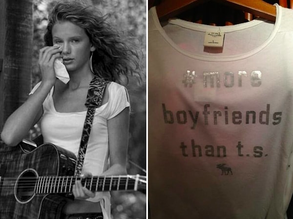 8. Тейлор Свифт снималась в рекламе марки одежды Abercrombie & Fitch ещё до того, как стала знаменитой. Годами позже в сотрудничестве с компанией певица выпустила футболку, которая высмеивала одни из её отношений.