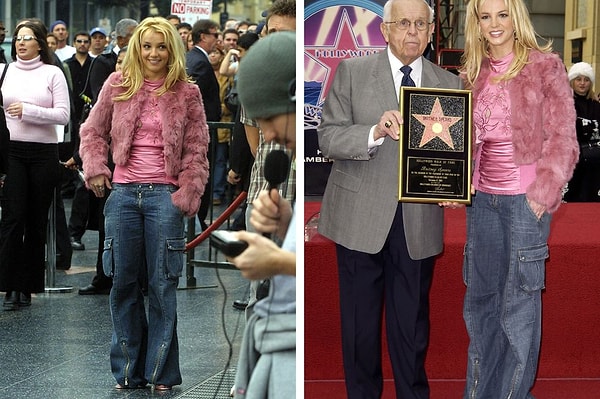 15. Наряд Бритни на вручении звезды на голливудской "Аллее славы" - джинсы с карманами и мохнатая куртка в стиле "Корпорации монстров".