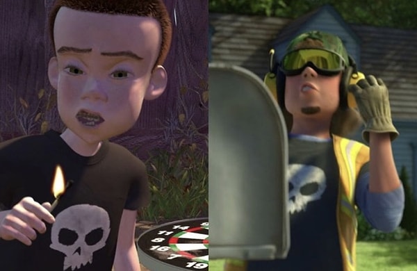 6. Сид из "Истории игрушек" 1993 года в части "История игрушек: Большой побег" становится мусорщиком.