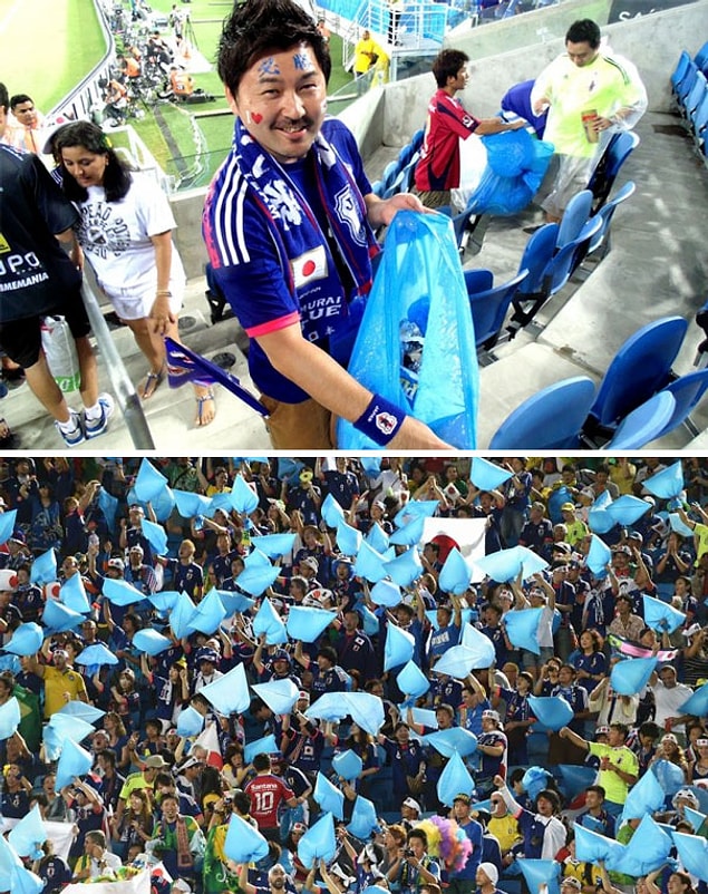 5. 2014'deki FIFA Dünya Kupası bittikten sonra, Japon taraftarlar sahayı terk etmemiş ve temizlik konusunda yardımcı olmuşlar.