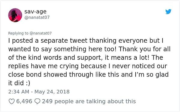 İnternetten gelen bu destek ve sevgi için minnettarlığını bir tweetle anlattı: