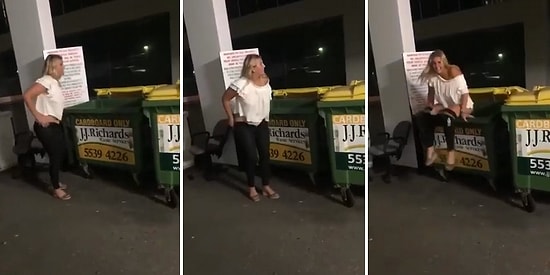 Çöp Konteynerine Çişini Yapmaya Çalışan Kadının Tepetaklak Olduğu Efsane An
